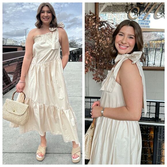 Mable Ava One Shoulder Tiered Maxi Dress Womens Sz L Cream Sleeveless - Picture 2 of 16